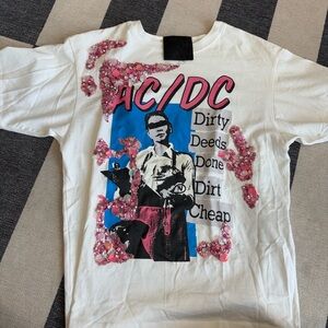 AC/DC White Graphic Short Sleeve Tee with Pink Sequin Accents
